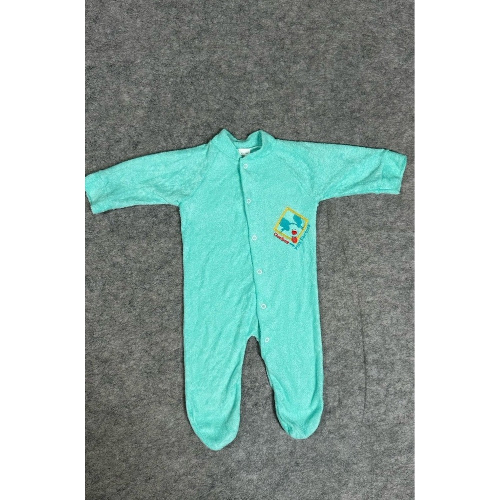 Vintage Gerber  Green Terry Cloth Footie Pajamas Sleeper 90s Size Small 0-3
